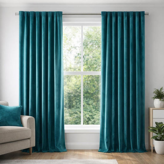 Rideau bleu canard velour