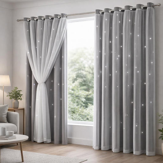 Rideau occultant et voilage sur meme tringle